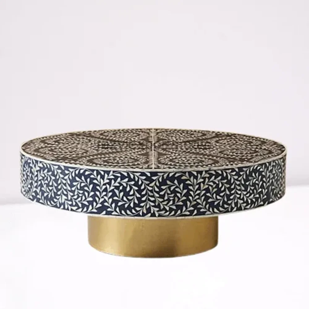 Round Bone Inlay Table with Brass Base - Furniture & Interiors by Razvi Exports