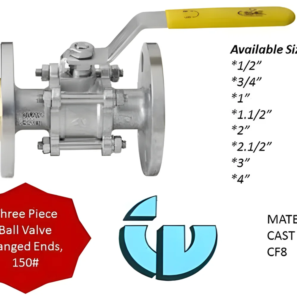 Flanged Three Piece Ball Valve - Industrial Supplies & Tools by JD Tech Industries