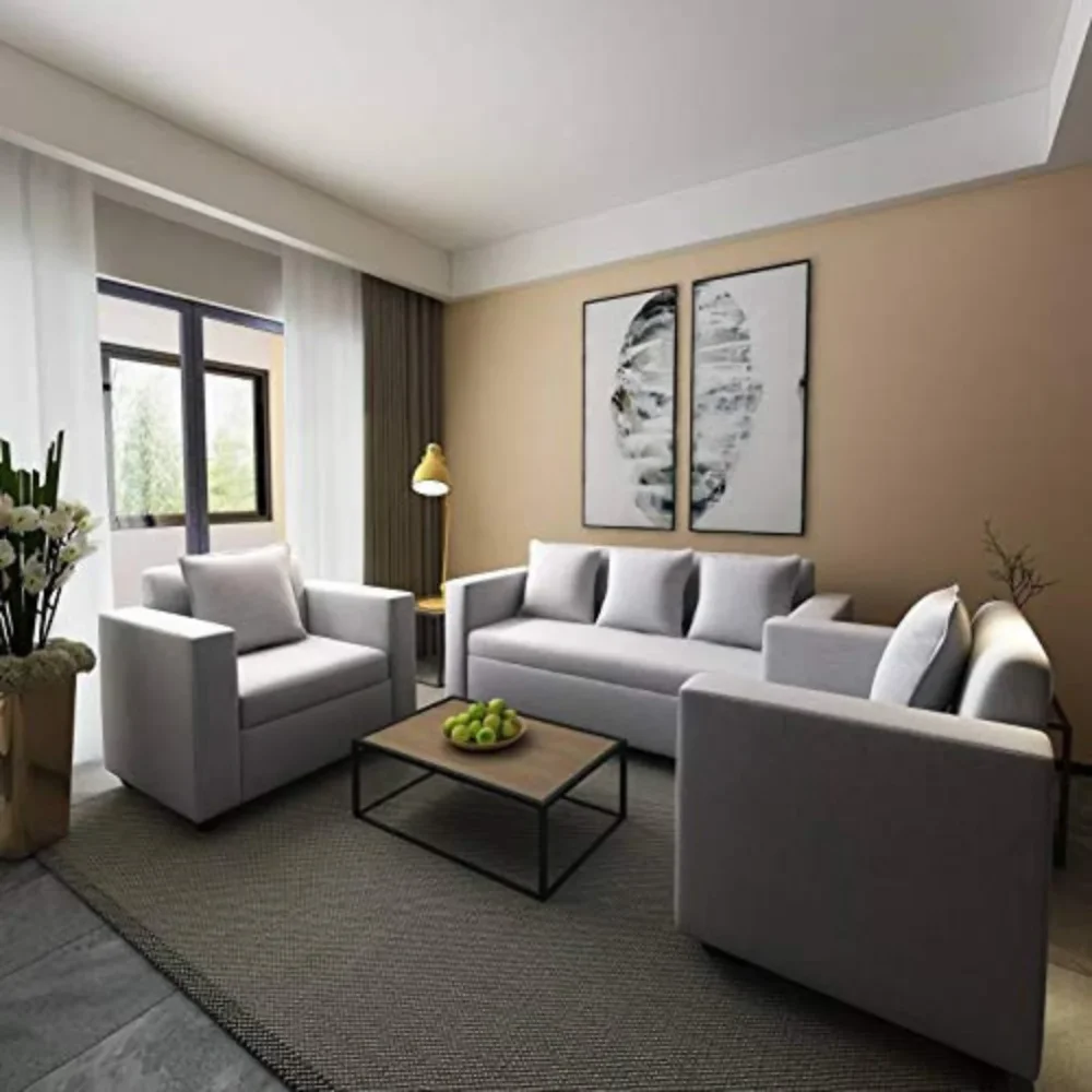 Light Grey 5 Seater Fabric Sofa Set - Furniture & Interiors by Upcycle Furnishing India