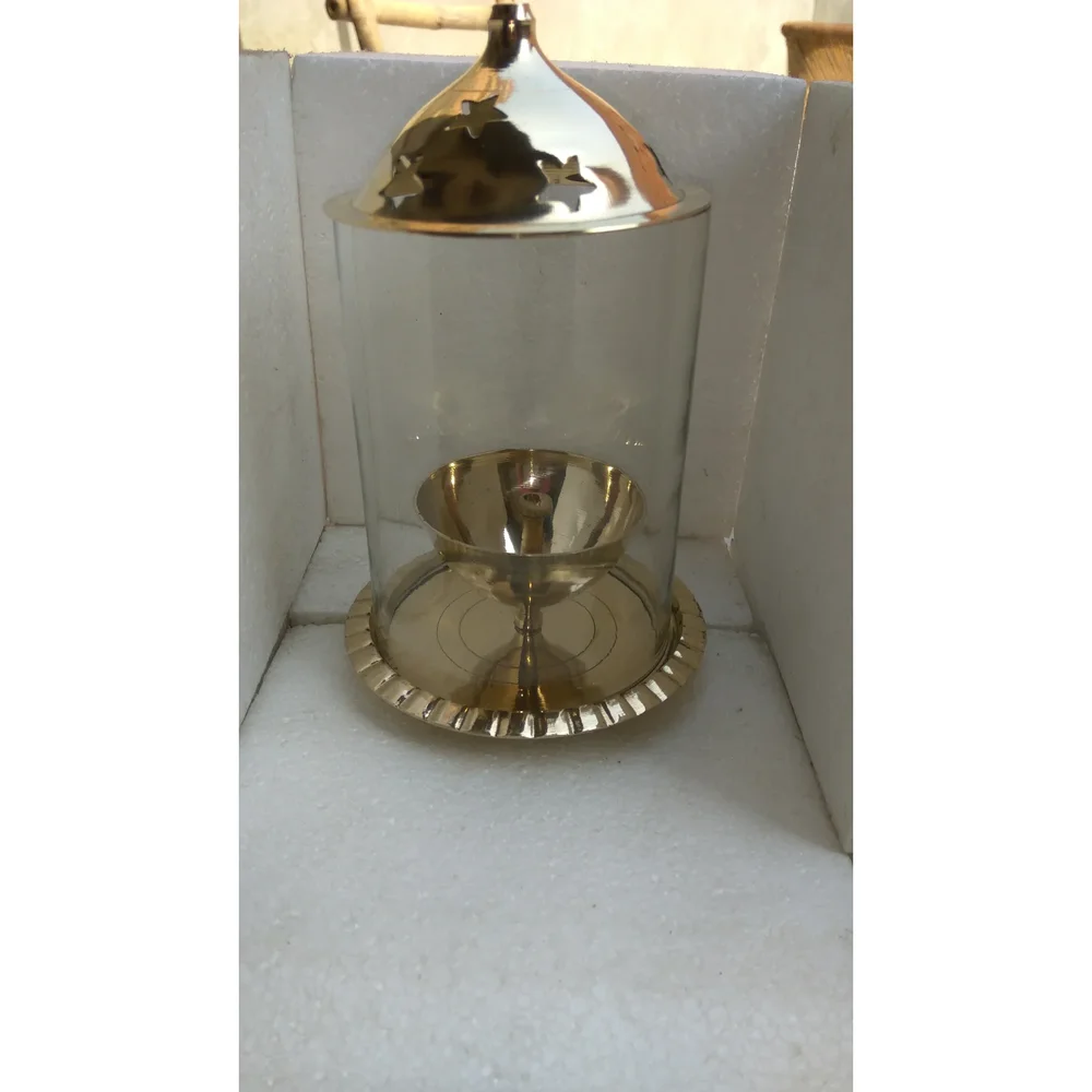 Brass Oil Lamp with Glass Chimney - Handicrafts & Gifts by A1 Impex Inc.