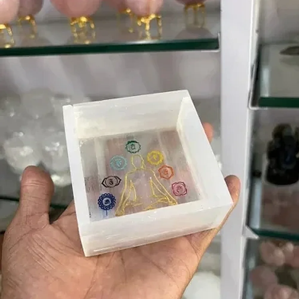 7 Chakra Meditation & Healing Selenite Plate - Handicrafts & Gifts by Sarah Agate