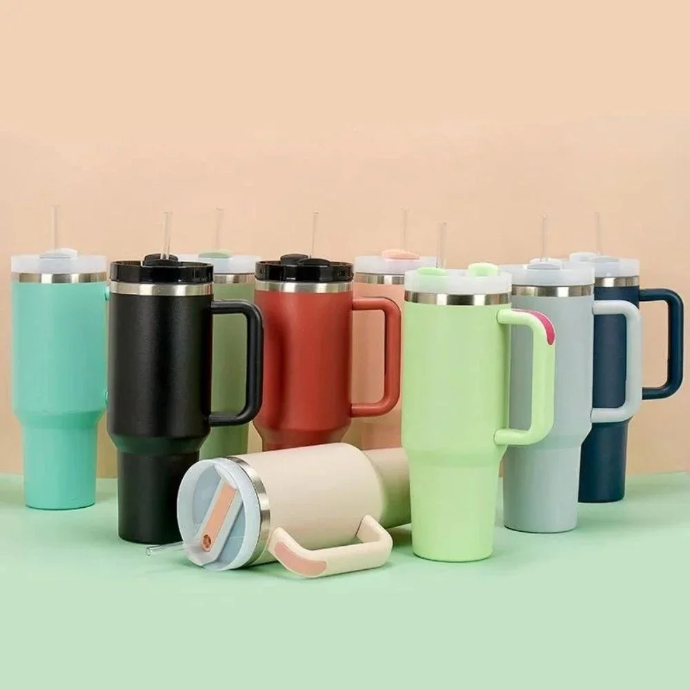 1200 ml Stainless Steel Vacuum Insulated Tumbler with Straw and Handle - Home & Kitchen by Y K Trading