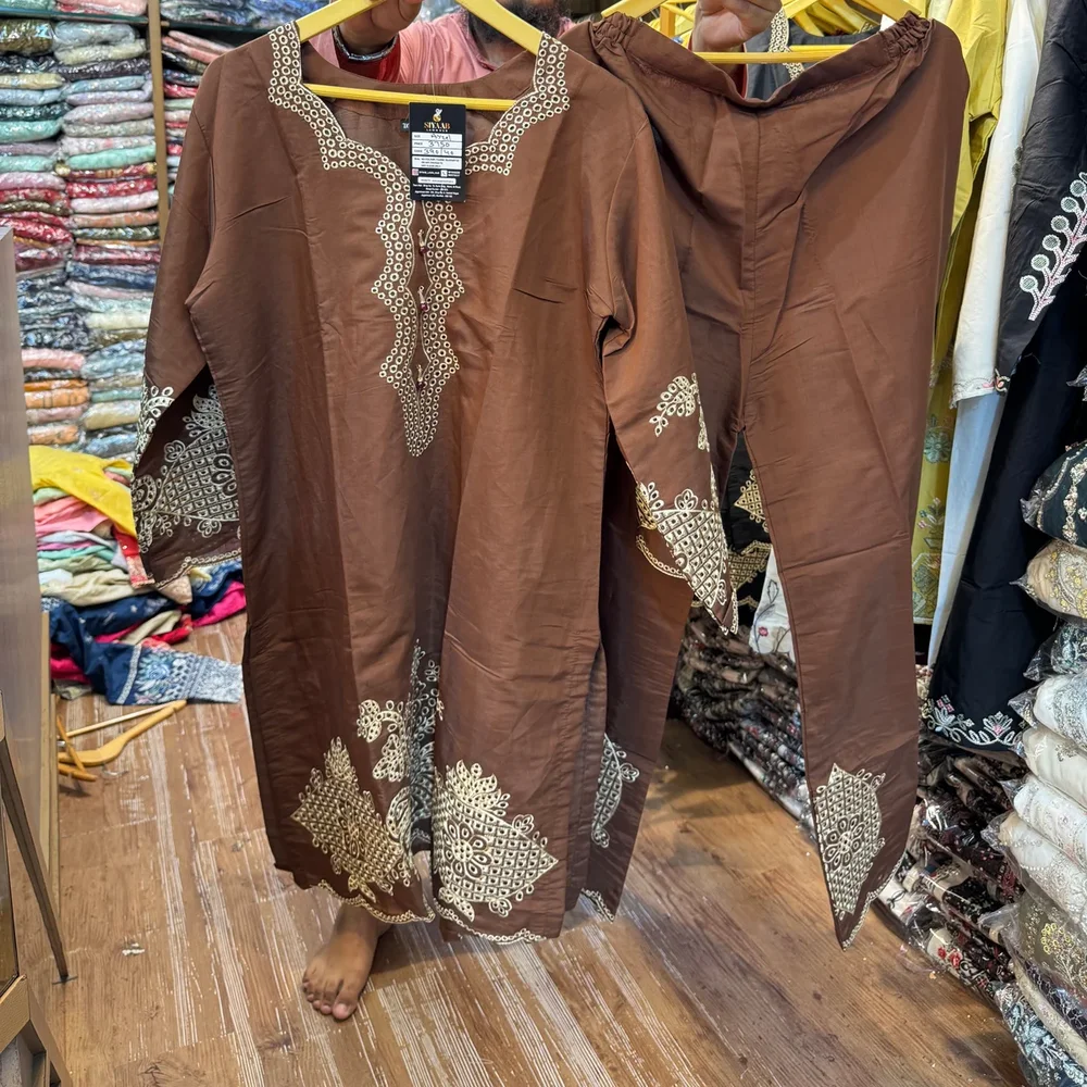 Embroidered Roman Cotton Silk Kurta and Pants Set - Textiles & Apparel by Ayzel Pvt. Ltd.