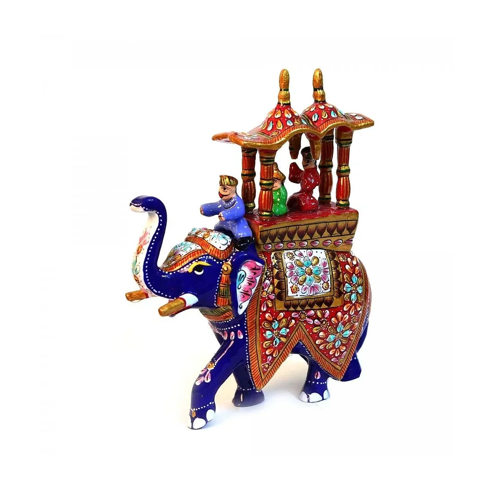 Blue Metal Handmade Elephant Figurine, 12'' Height - Home & Kitchen by Lav Craft