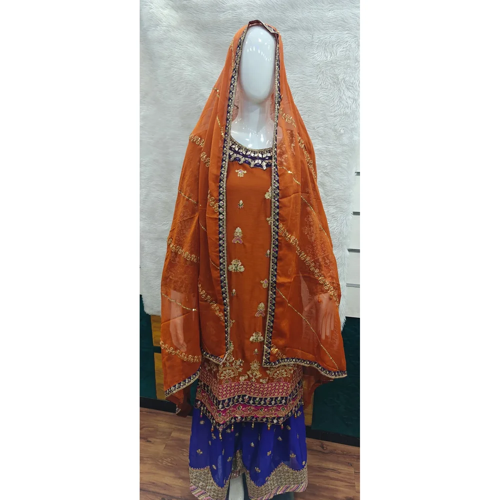 Chiffon Thread Embroidered Wedding Formal Garara Suit - Textiles & Apparel by Ayzel Pvt. Ltd.