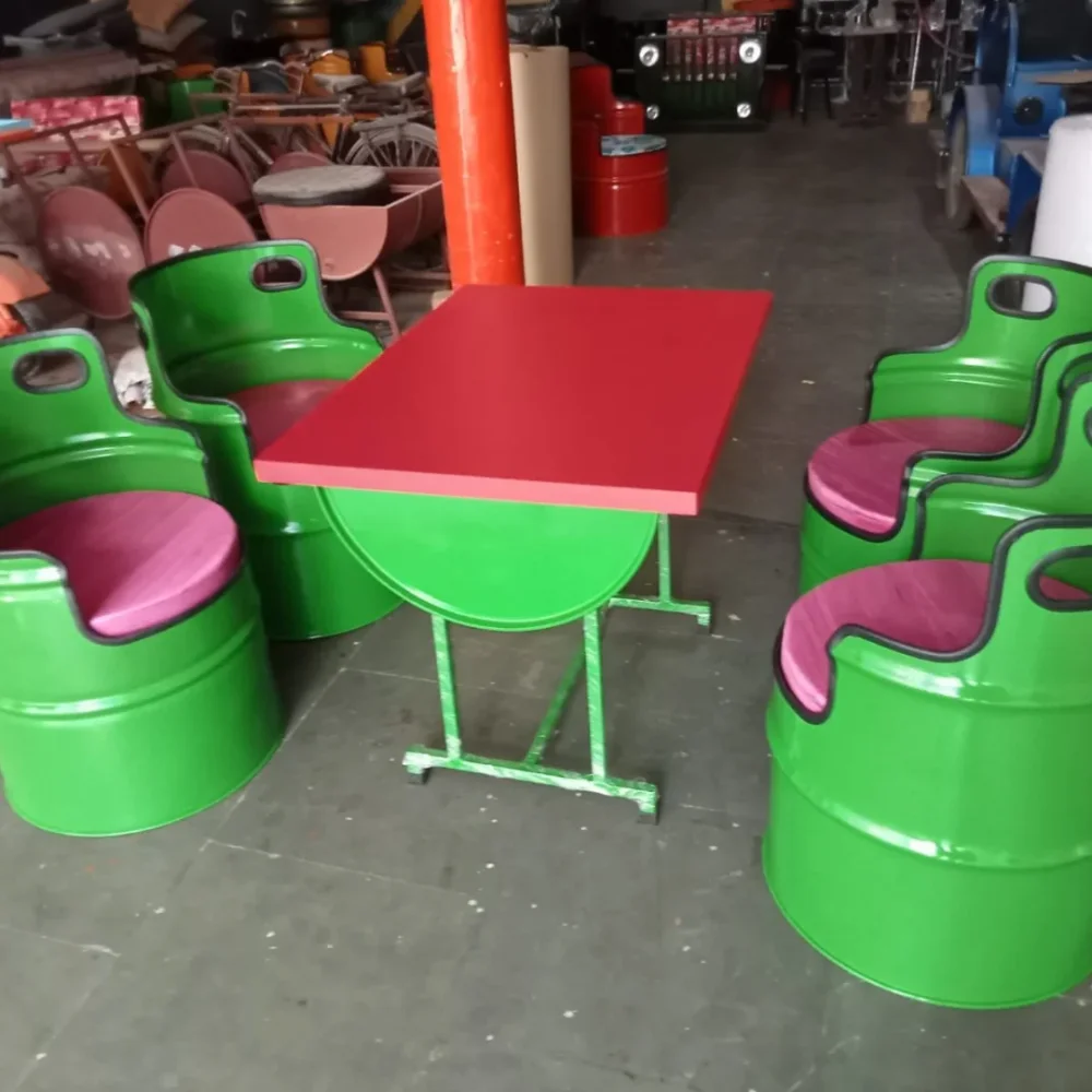 4 Seater Barrel Arm Chair with Table Set - Furniture & Interiors by Upcycle Furnishing India