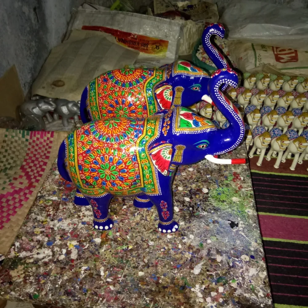 Meenakari Silver-Toned Metal Elephant Statue - Home & Kitchen by Lav Craft