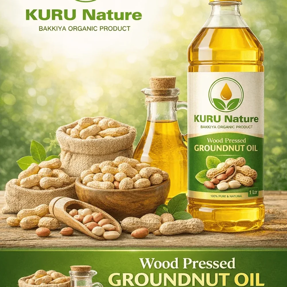 Kuru Nature's Cold-Pressed Groundnut Oil 500 ml - Food & Agriculture by Bakkiya Organic Product