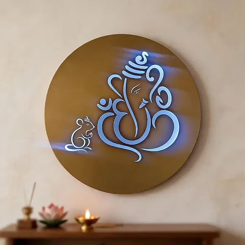 ONUR DECORS Metal Lord Ganesha Round LED Wall Art - Handicrafts & Gifts by Golden Engg Works