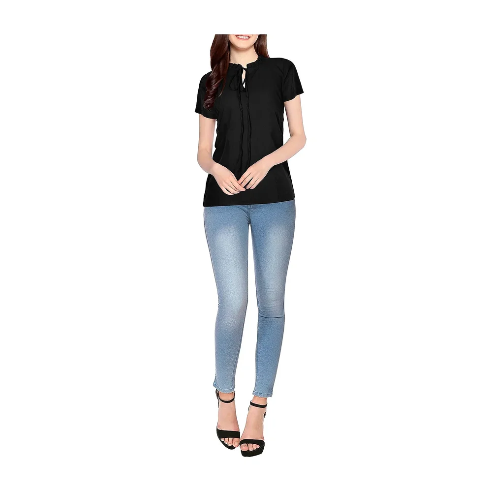 Black Crepe Sleeveless Designer Top M - Textiles & Apparel by Cara Exim