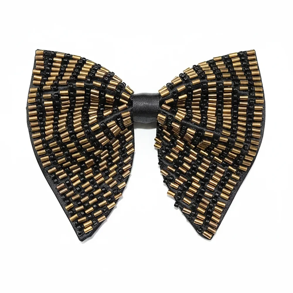 Black & Gold Embroidered Pre-Tied Bow Tie - Textiles & Apparel by G M Apparels