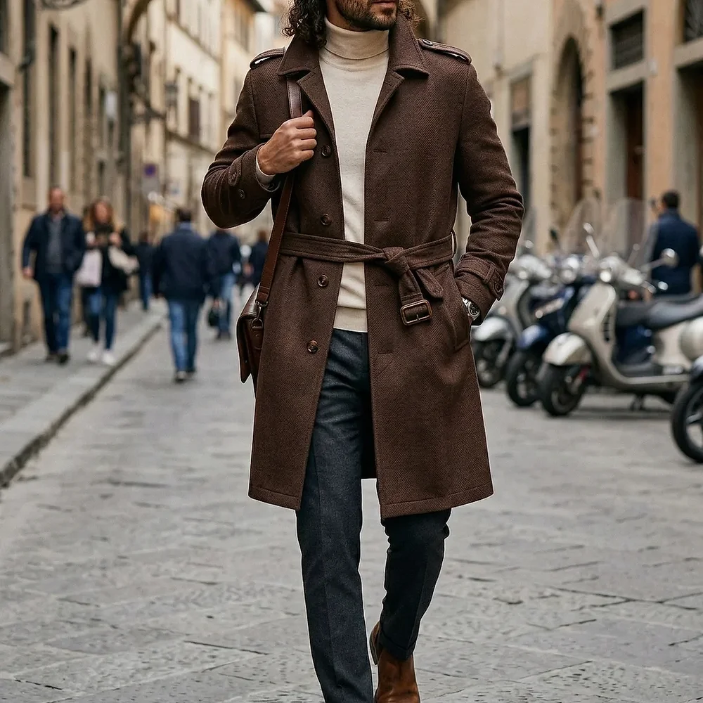 Men's Single-Breasted Wool Blend Trench Coat - Textiles & Apparel by G M Apparels