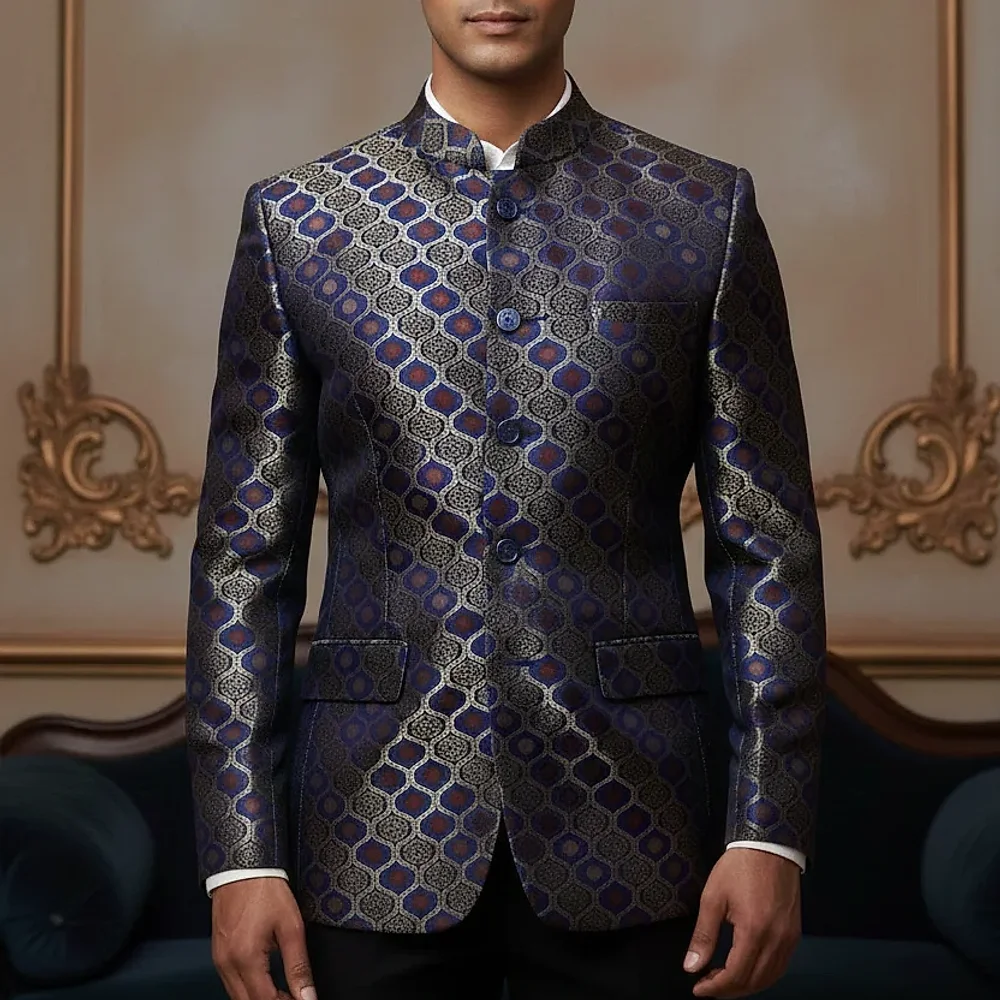 Royal Blue & Gold Brocade Jodhpuri Blazer - Textiles & Apparel by G M Apparels
