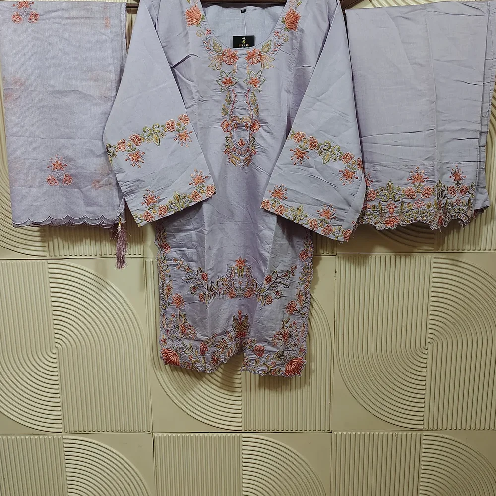 Stitched Silk Embroidered Kurta Set with Net Dupatta - Textiles & Apparel by Ayzel Pvt. Ltd.