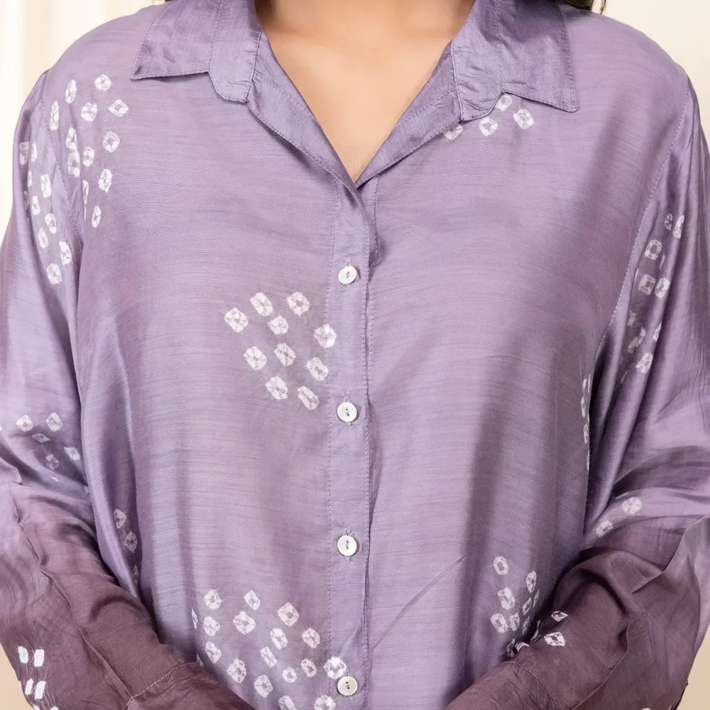 Bandhej Lilac Viscose Silk Blend Shirt - Textiles & Apparel by Vishv Bandhani