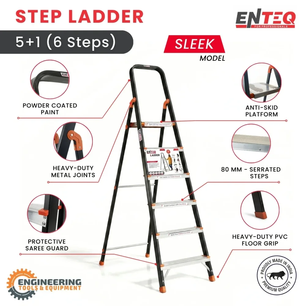 Enteq 6-Step Aluminium Folding Ladder with Serrated Steps - Construction & Building Materials by Engineering Tools and Equipments