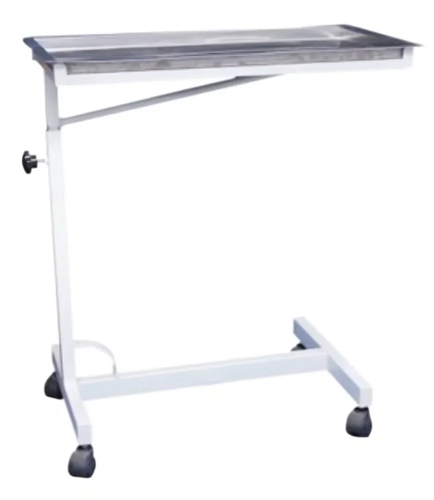 Polished Stainless Steel Hospital Overbed Table - Healthcare & Medical by Medicom International
