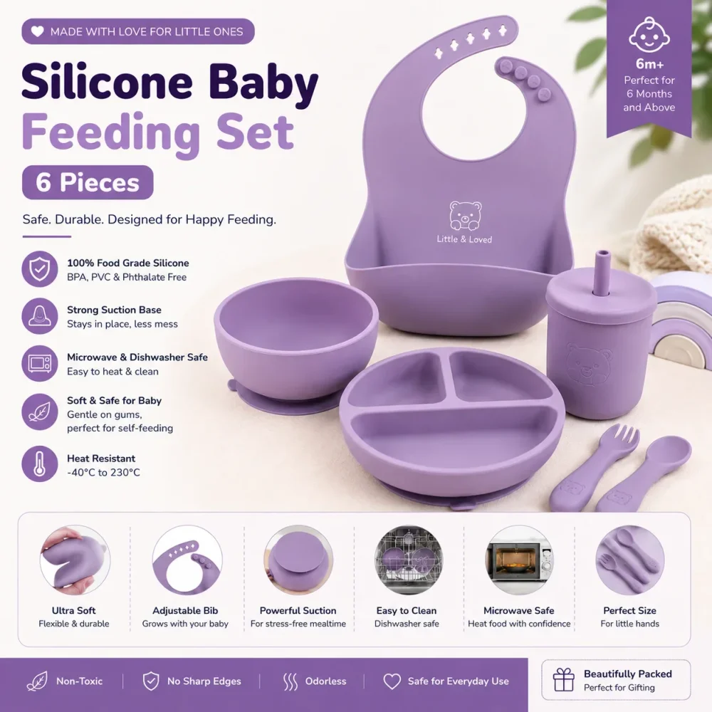 Silicone Baby Feeding Set 6 Pieces - Home & Kitchen by Zumm Essential