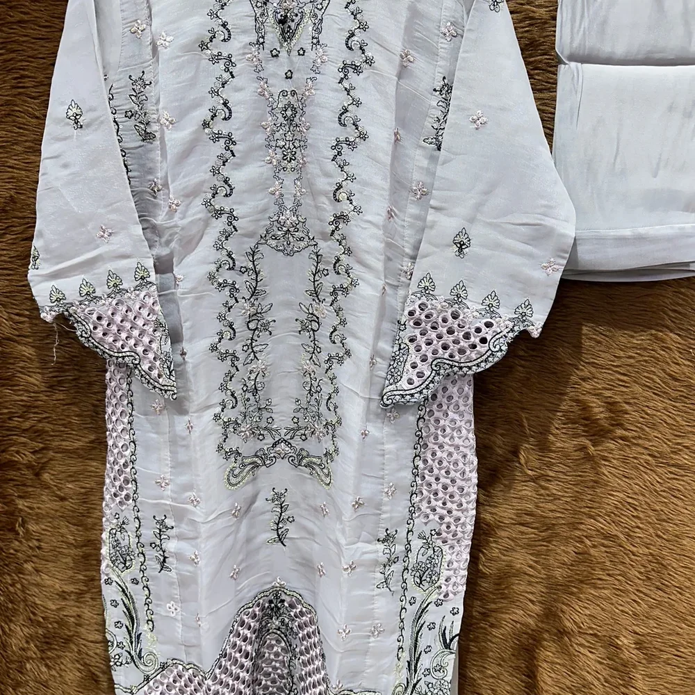 Embroidered Organza Kameez with Silk Trouser and Dupatta - Textiles & Apparel by Ayzel Pvt. Ltd.