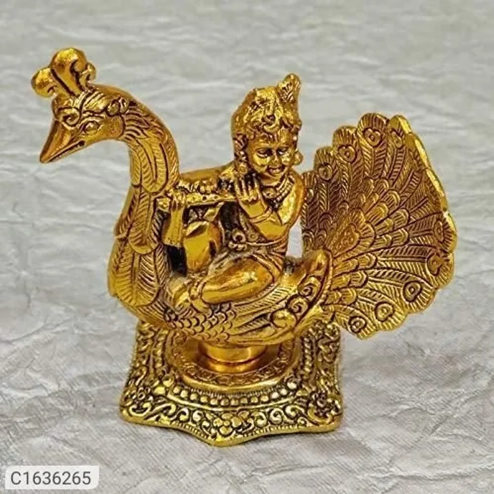 Golden Metal Krishna Dancing Idol 5 Inch - Handicrafts & Gifts by Lav Craft