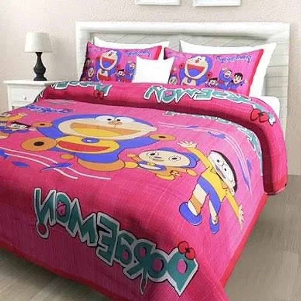 Doraemon Cartoon Printed Cotton Queen Bedsheet 90x100 inch - Textiles & Apparel by Shriex Enterprises