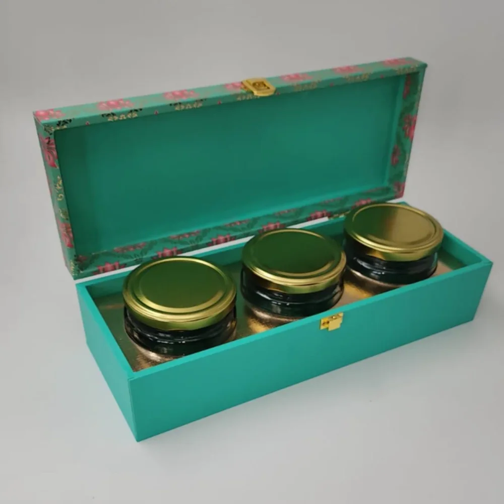 3 Compartment MDF Wood Dry Fruit Box with Latch Lock - Home & Kitchen by Hindustan Handmade Paper Products