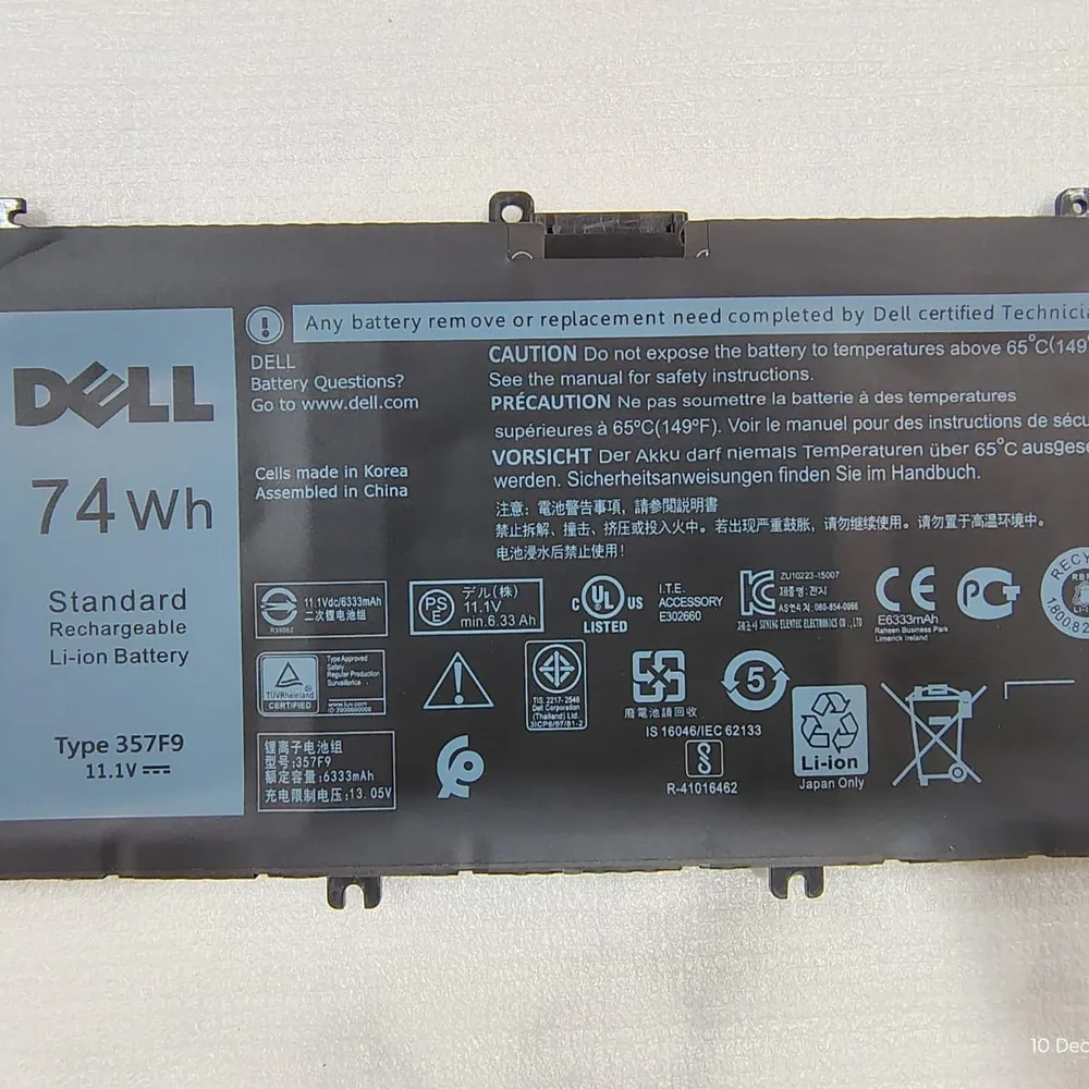 Dell 357F9 Rechargeable Li-ion Laptop Battery - Electronics & Electrical by Kingfast Technologies