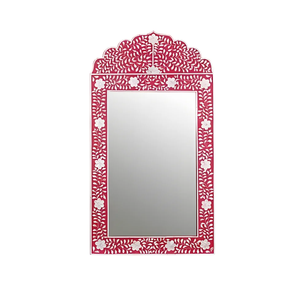 Pink Bone Inlay Wall Mirror with Floral Design - Home & Kitchen by Razvi Exports