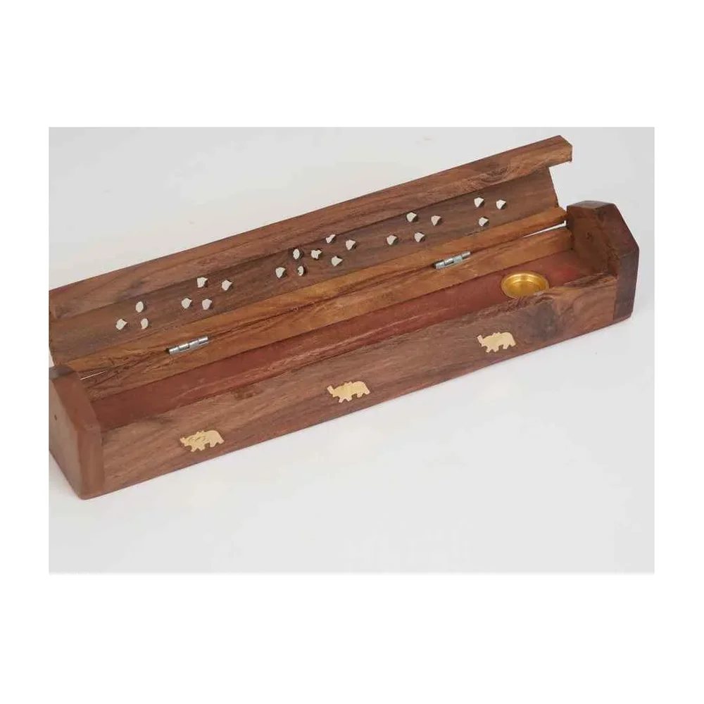 Wooden Incense Holder with Brass Inlay - Handicrafts & Gifts by Kkenterprise