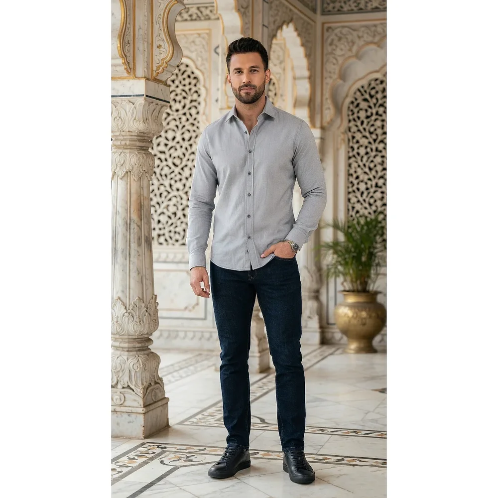 Slim-Fit Casual Shirt in Light Steel Blue Cotton Blend - Textiles & Apparel by G M Apparels