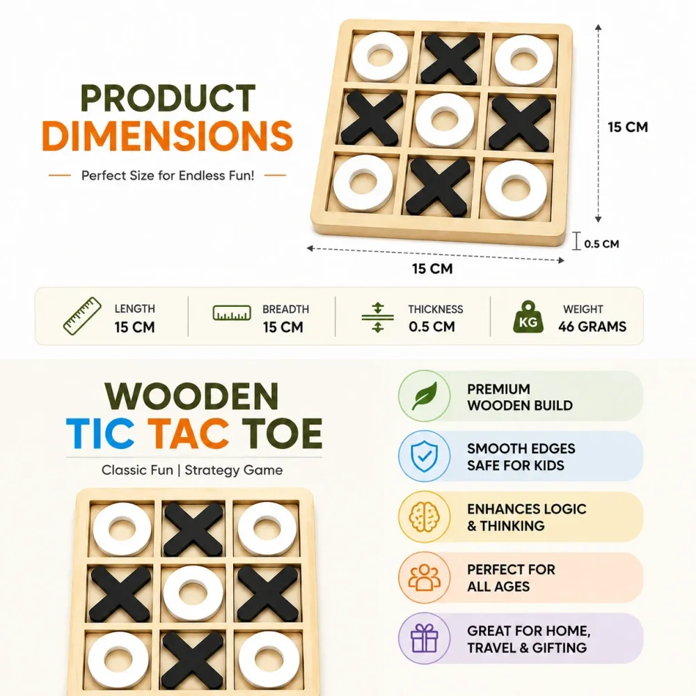 Wooden Tic Tac Toe Game Board for Bulk Supply - Handicrafts & Gifts by Vishva Guru Traders