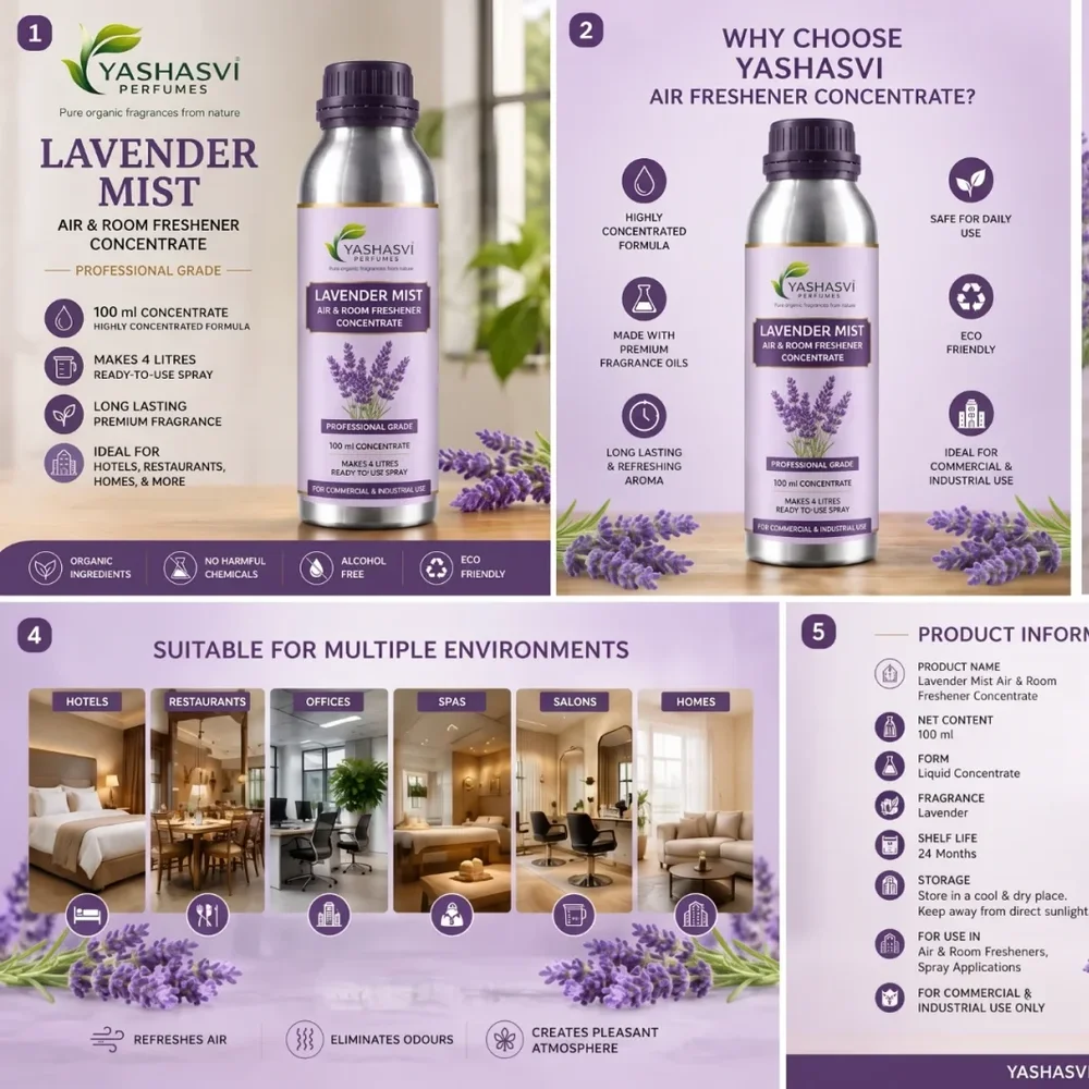 Lavender Mist Air & Room Freshener Liquid Concentrate (100 ML) - Home & Kitchen by Yashasvi Perfumes and Fragrances