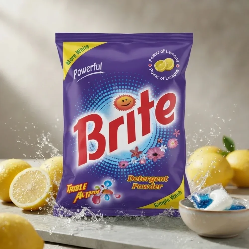 Brite Lemon Laundry Detergent Powder 450 g - Chemicals & Raw Materials by J K Industries