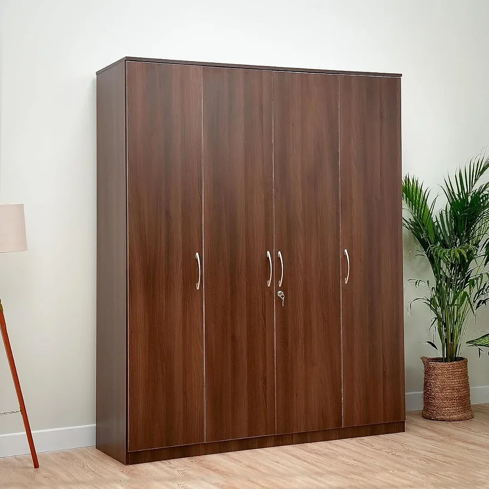 Engineered Wood Wardrobe with 4 Doors, Walnut Finish - Furniture & Interiors by Upcycle Furnishing India
