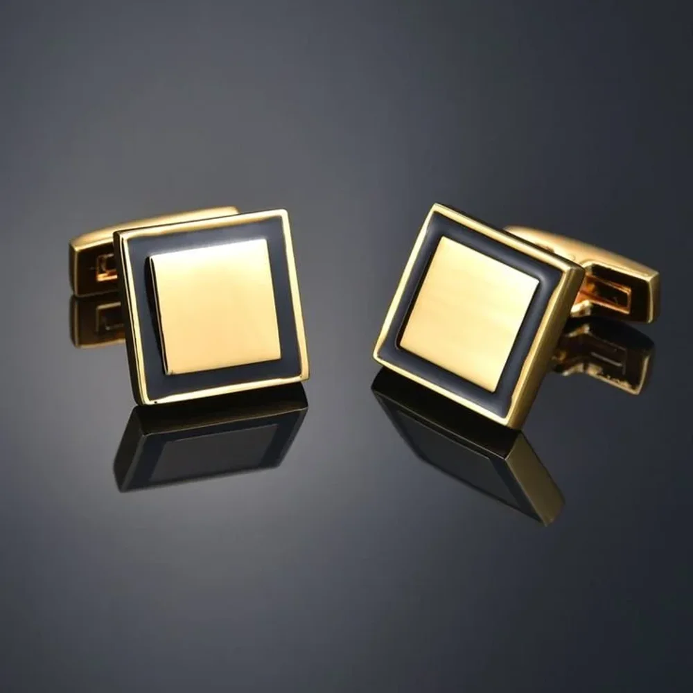 Square Enamel Gold Polished Cufflinks - Gems & Jewelry by G M Apparels