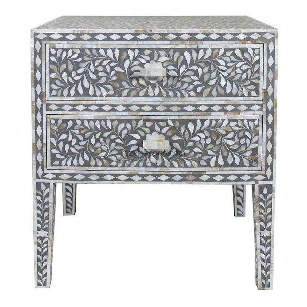 Mother of Pearl Inlay Bedside Table with Drawers - Furniture & Interiors by Razvi Exports