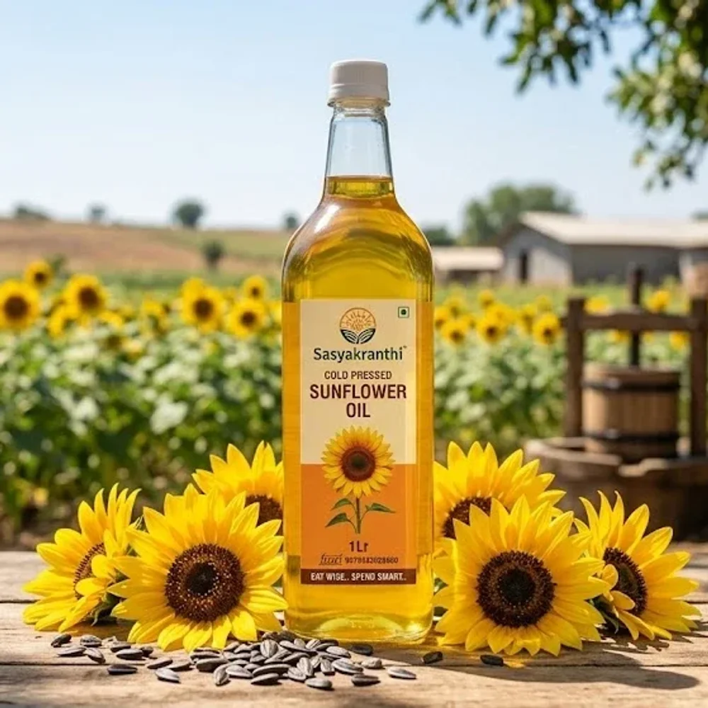 Sasyakranthi Cold Pressed Unrefined Sunflower Oil 1 Ltr - Food & Agriculture by Sasyakranthi Agro and Food Products Pvt.