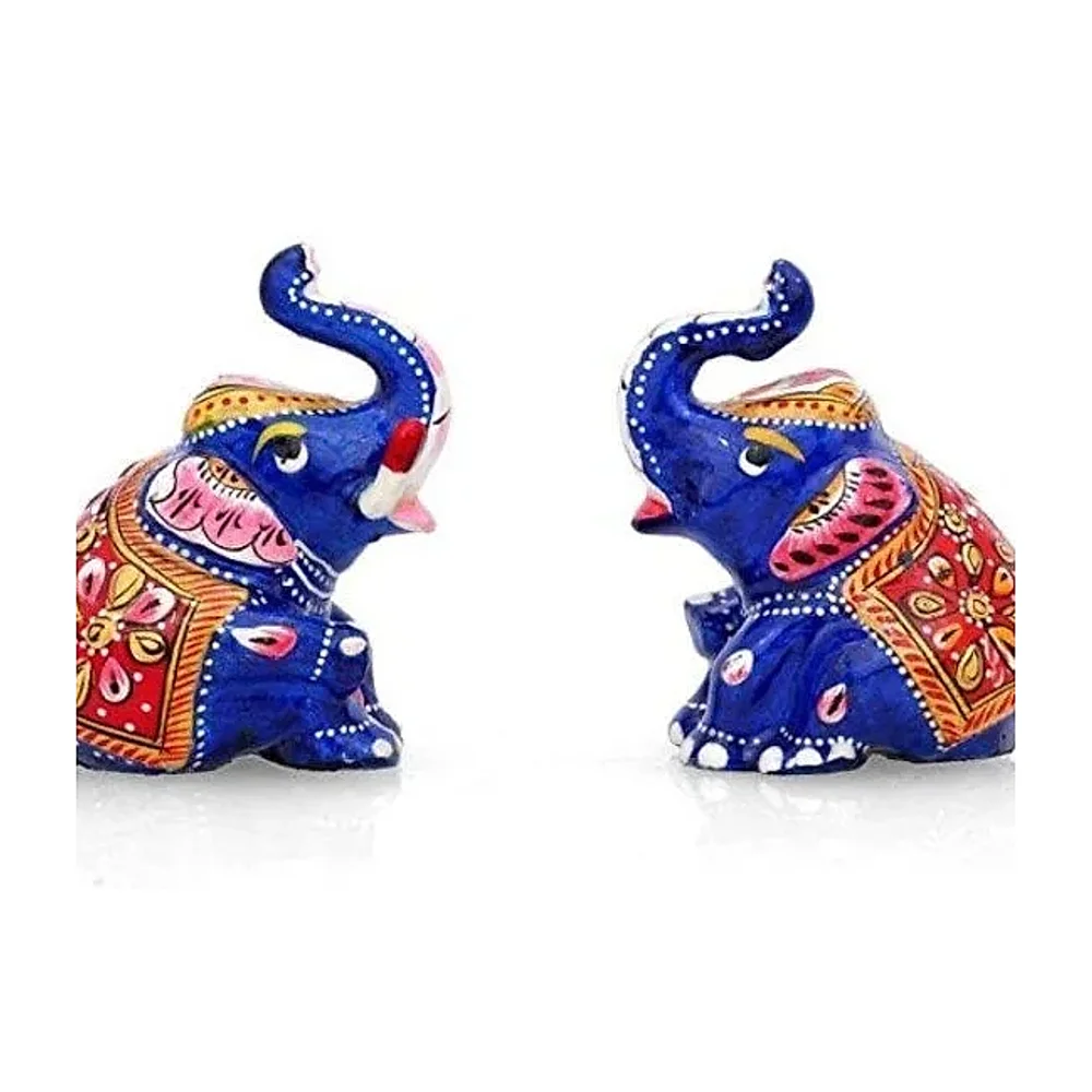 Blue Metal Elephant Meenakari Showpiece - Home & Kitchen by Lav Craft