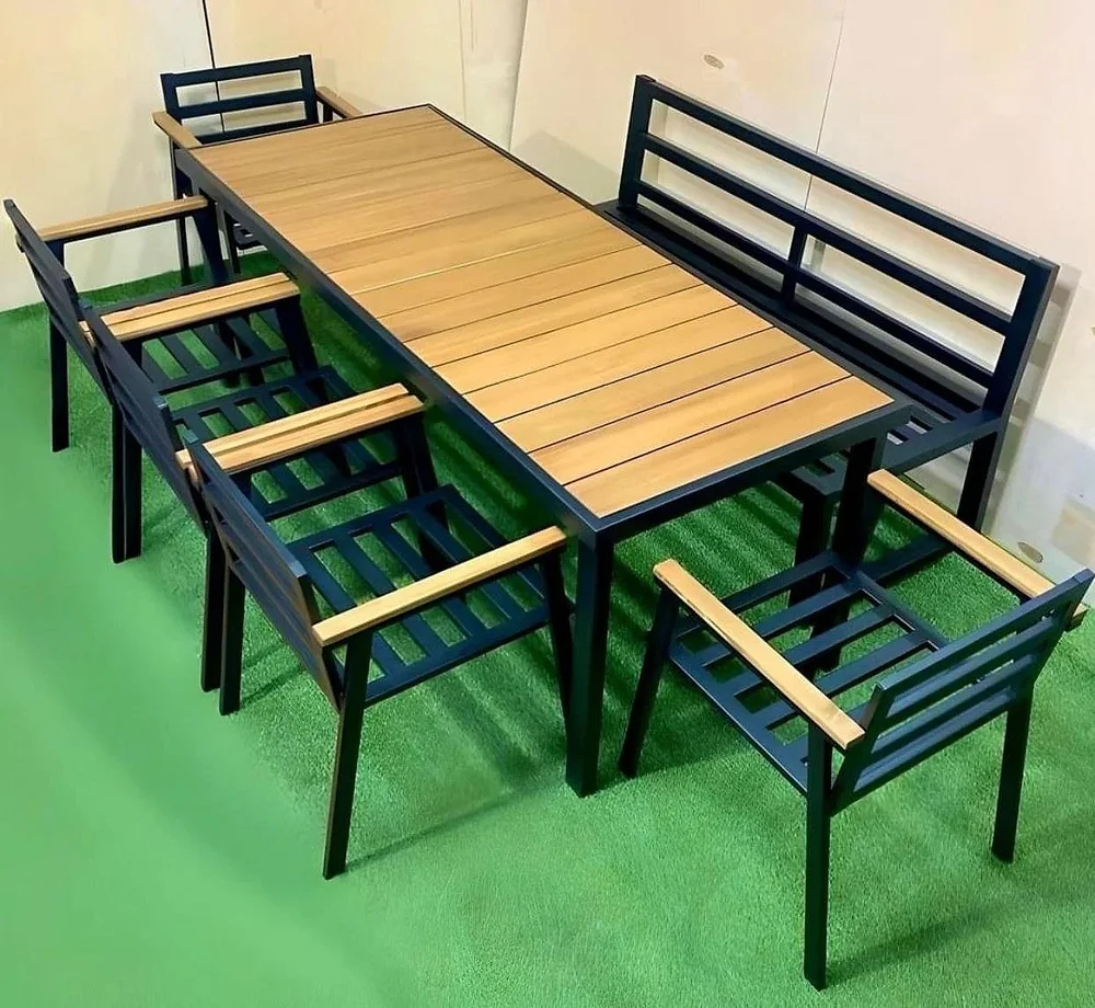 8 Seater Mild Steel Wood Dining Set - Furniture & Interiors by Upcycle Furnishing India