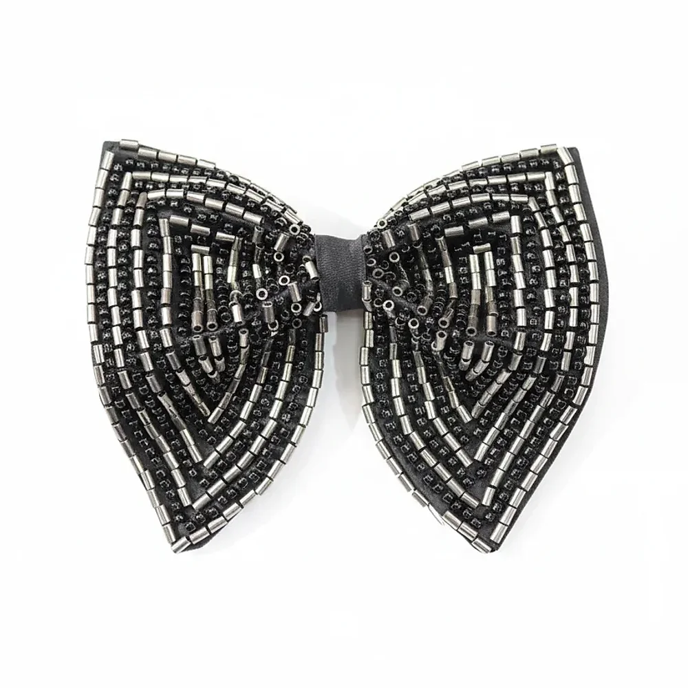 Gunmetal Onyx Chevron Hand-Beaded Bow Tie - Textiles & Apparel by G M Apparels