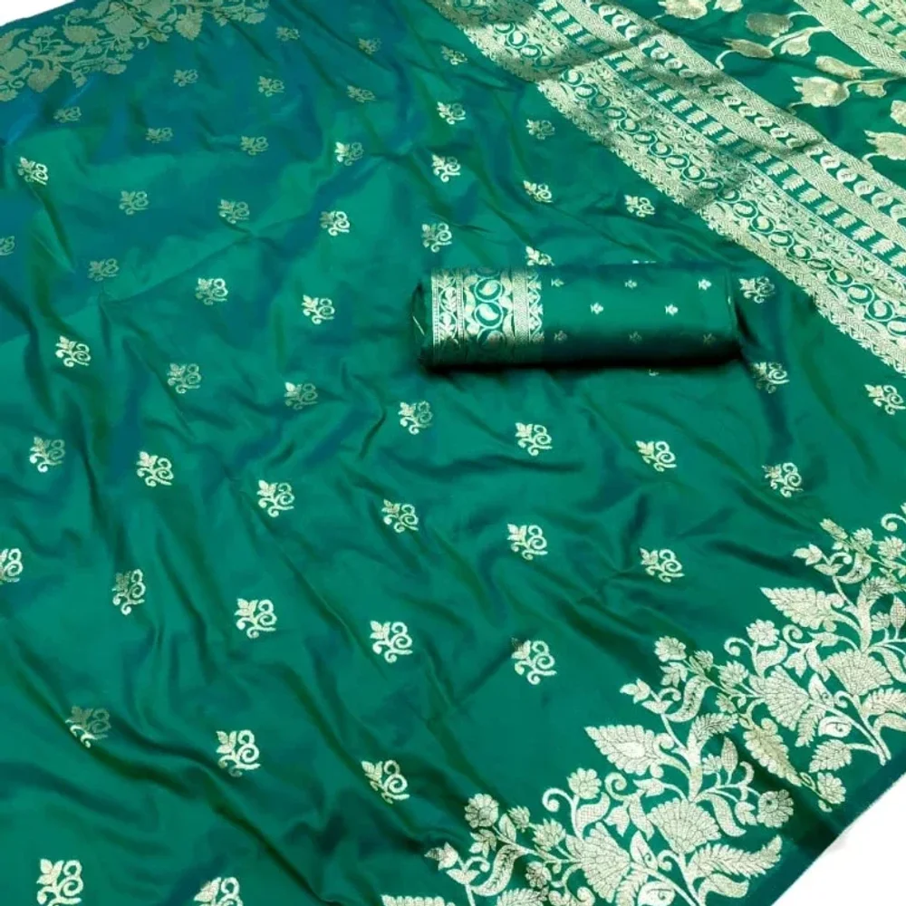Emerald Green Mix Silk Saree with Zari Work - Textiles & Apparel by Premium Collections