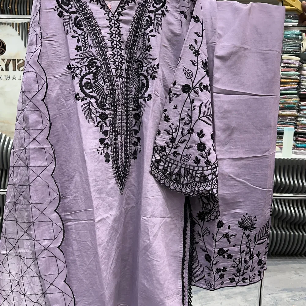 Embroidered Cotton Kurta Set with Organza Dupatta - Textiles & Apparel by Ayzel Pvt. Ltd.