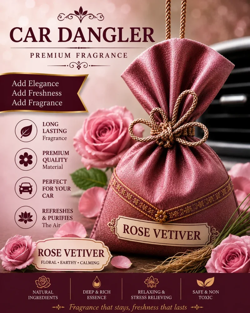 Geranium Rose Vetiver Floral Sachet Car Dangler - Automotive & Transport by Brigis Herbal Products