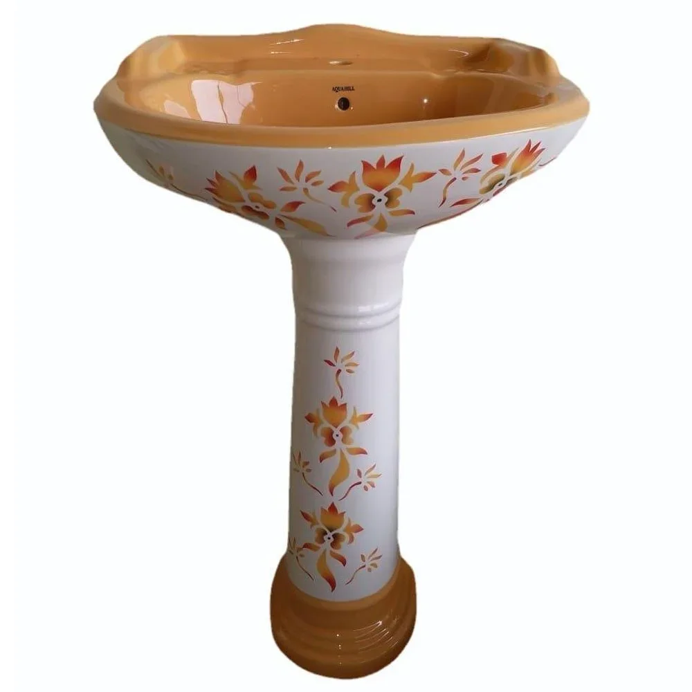Ceramic Yellow Pedestal Wash Basin - Construction & Building Materials by Akash Enterprises