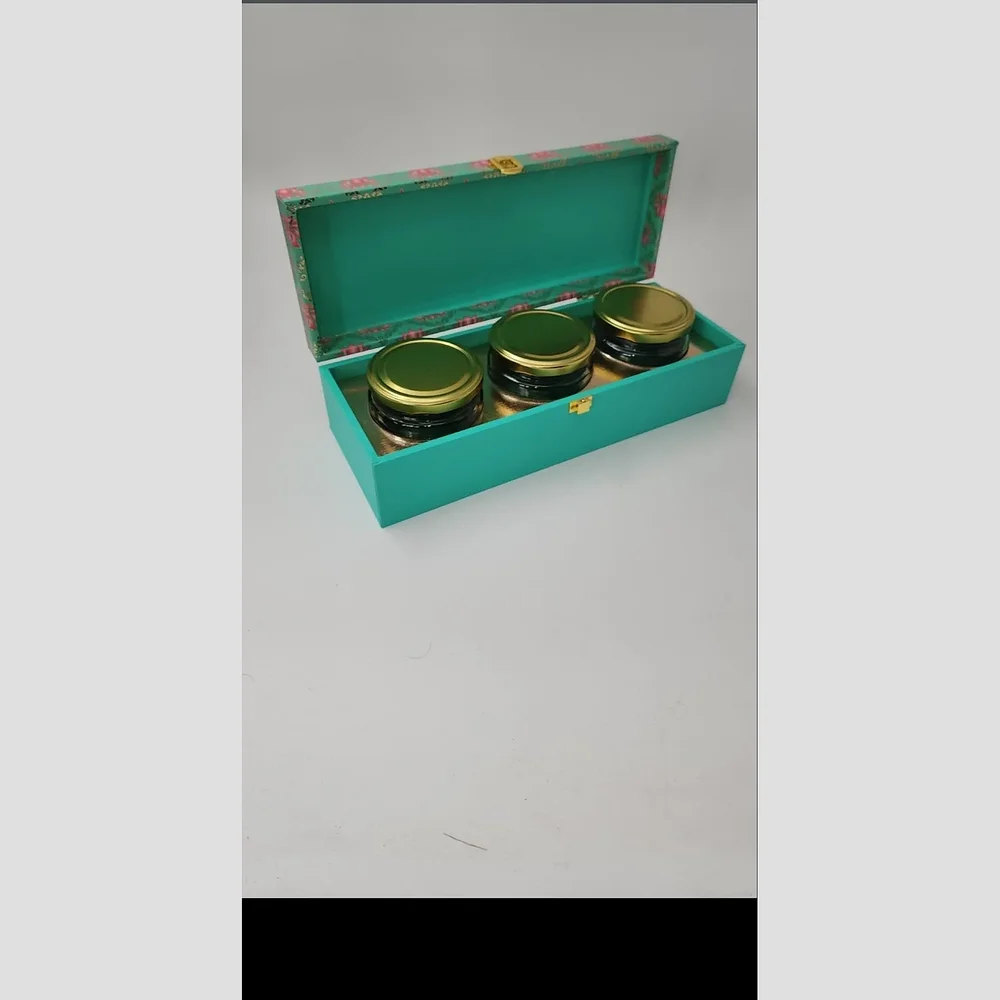 MDF Lotus Motif 3 Jar Gift Box - Packaging & Printing by Hindustan Handmade Paper Products