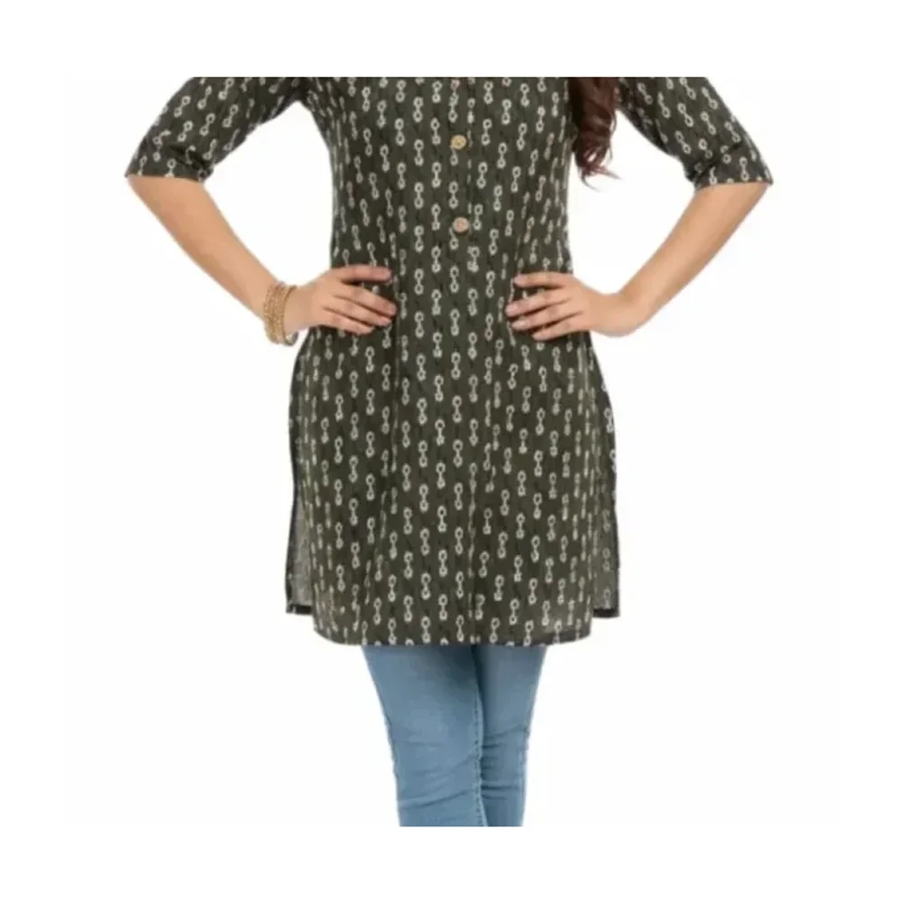 Women's Cotton Straight Kurti with Jaipuri Block Print - Textiles & Apparel by Effortless Fashions