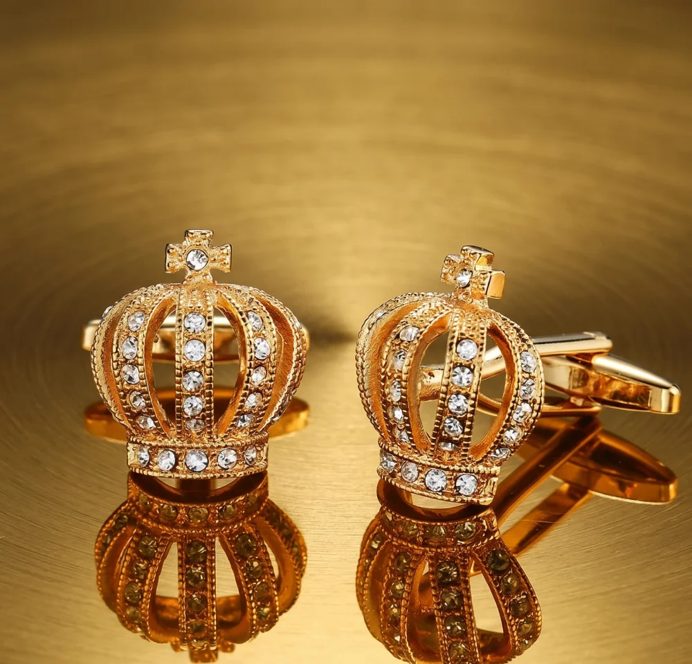 Gold-Toned Metalwork Cufflinks with Crystal Accents - Gems & Jewelry by G M Apparels