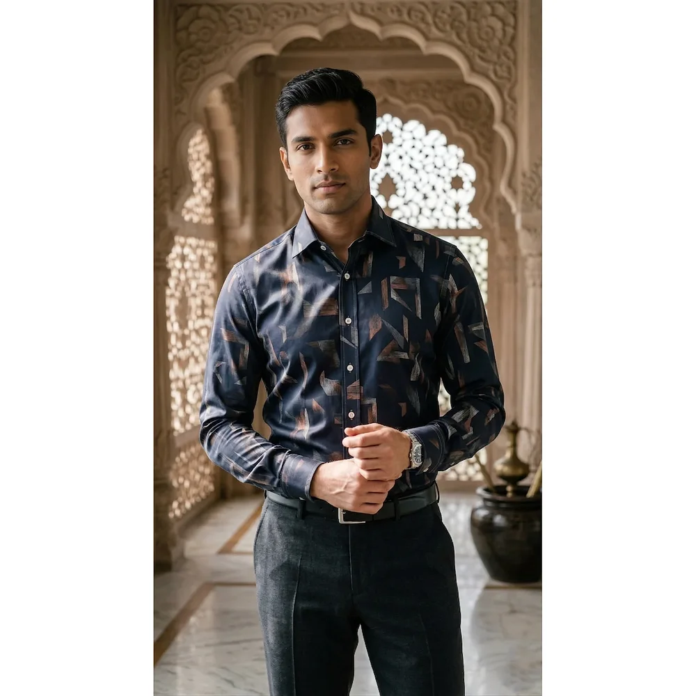 Men's Slim Fit Cotton Blend Geometric Abstract Print Shirt - Textiles & Apparel by G M Apparels