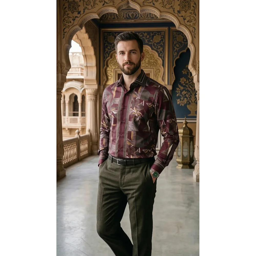 Men's Slim-Fit Abstract Geometric Print Shirt - Textiles & Apparel by G M Apparels