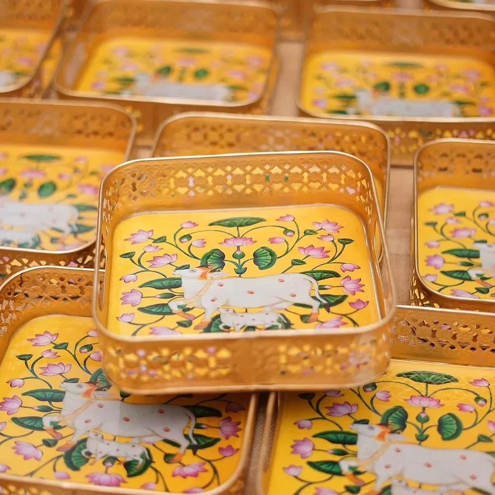 8-inch Metal Pichwai Trays - Home & Kitchen by Aykya Boutique